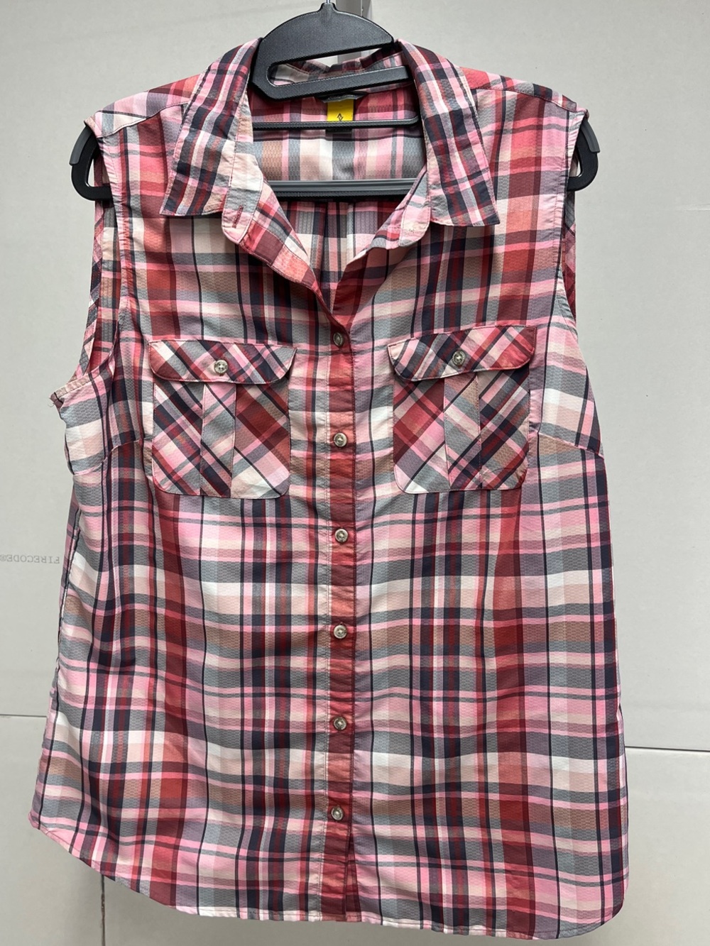 Eddie Bauer Pink Red and Black Plaid Button Travex Shirt - Large